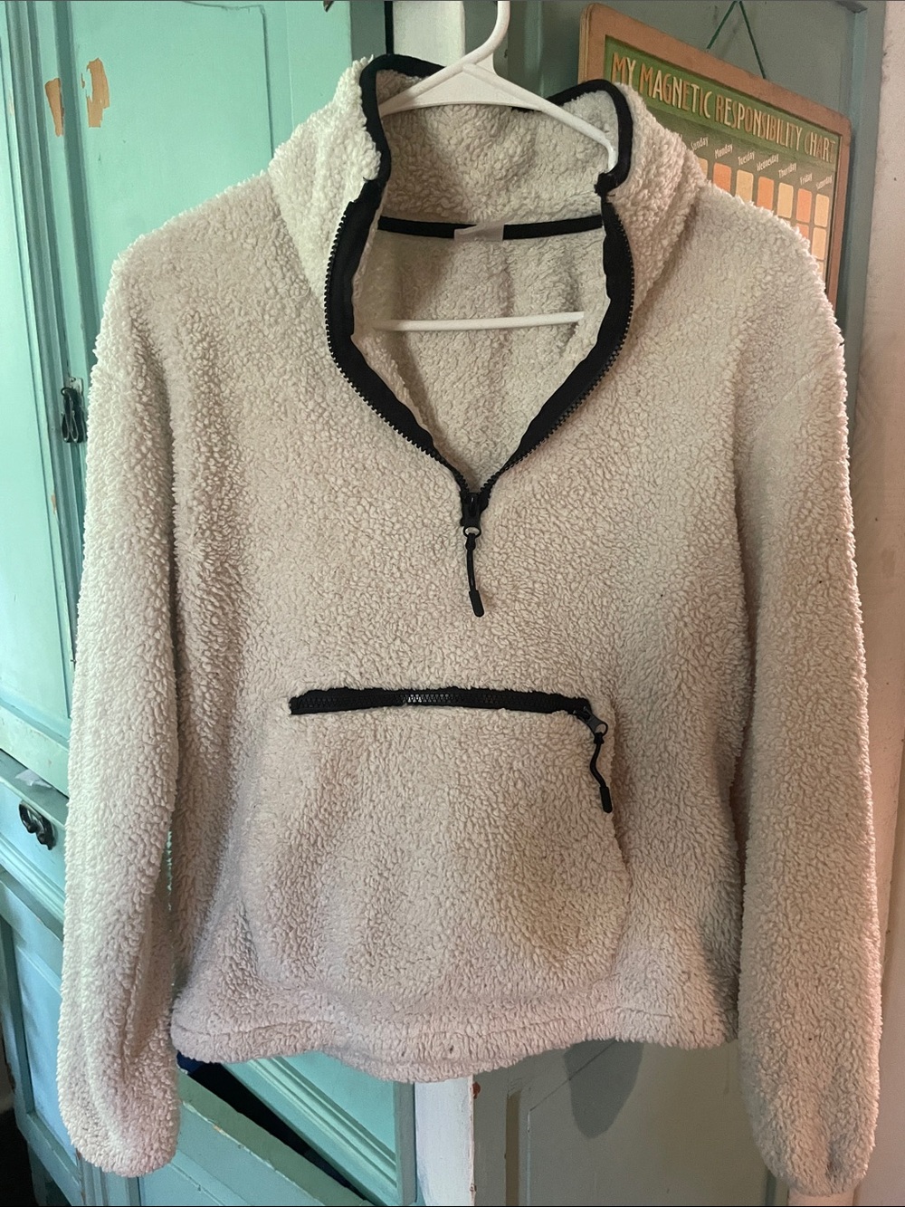 Cozy Cream Sherpa Pullover with Black Trim